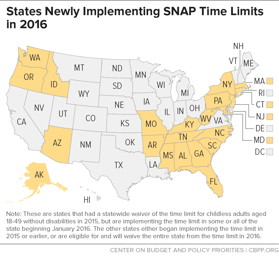 States Newly Implementing SNAP Time Limits in 2016