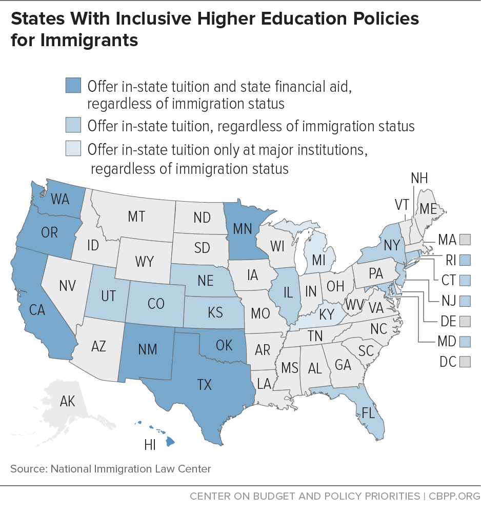 States With Inclusive Higher Ed Policies for Immigrants