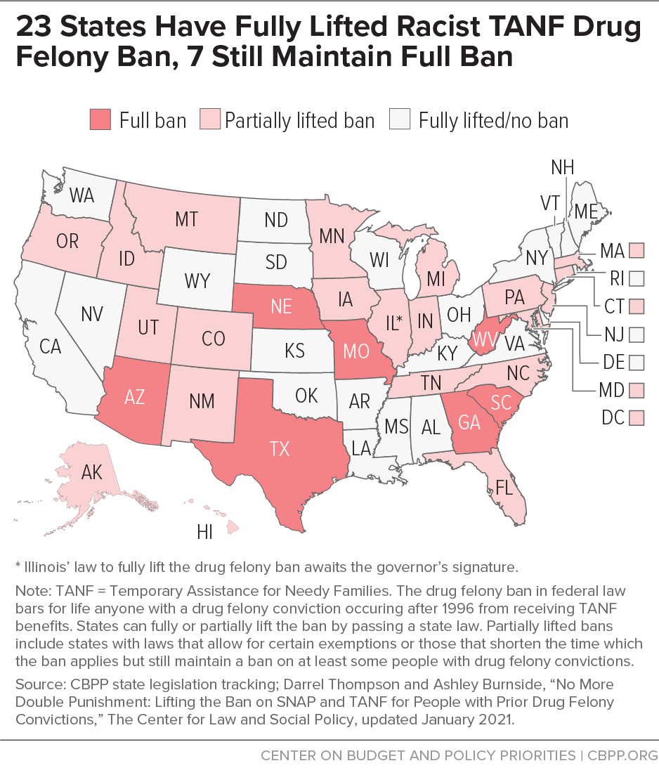23 States Have Fully Lifted Racist TANF Drug Felony Ban, 7 Still Maintain Full Ban