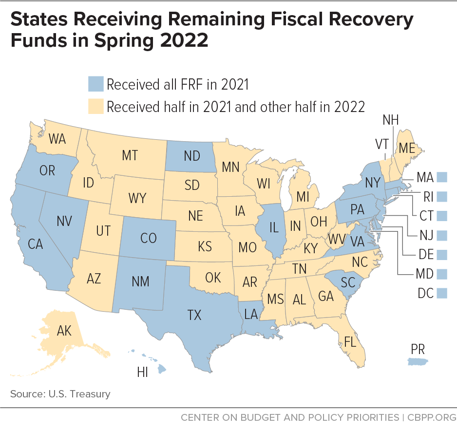 States Receiving Remaining Fiscal Recovery Funds in Spring 2022