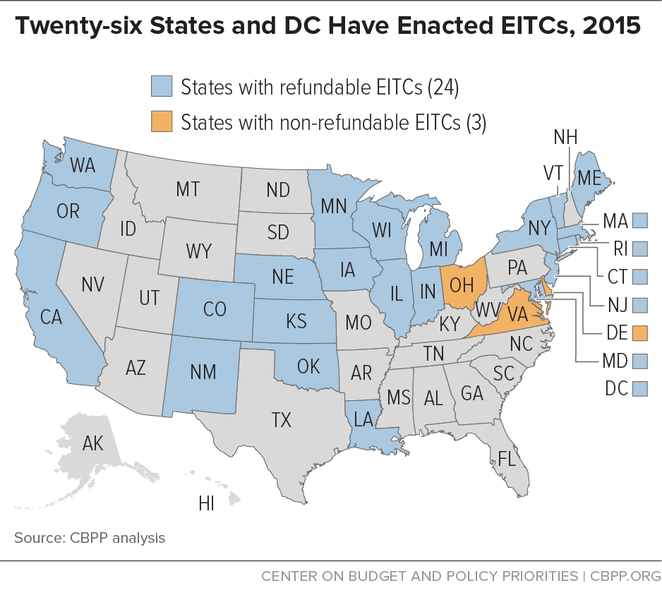 Twenty-six States and DC Have Enacted EITCs, 2015