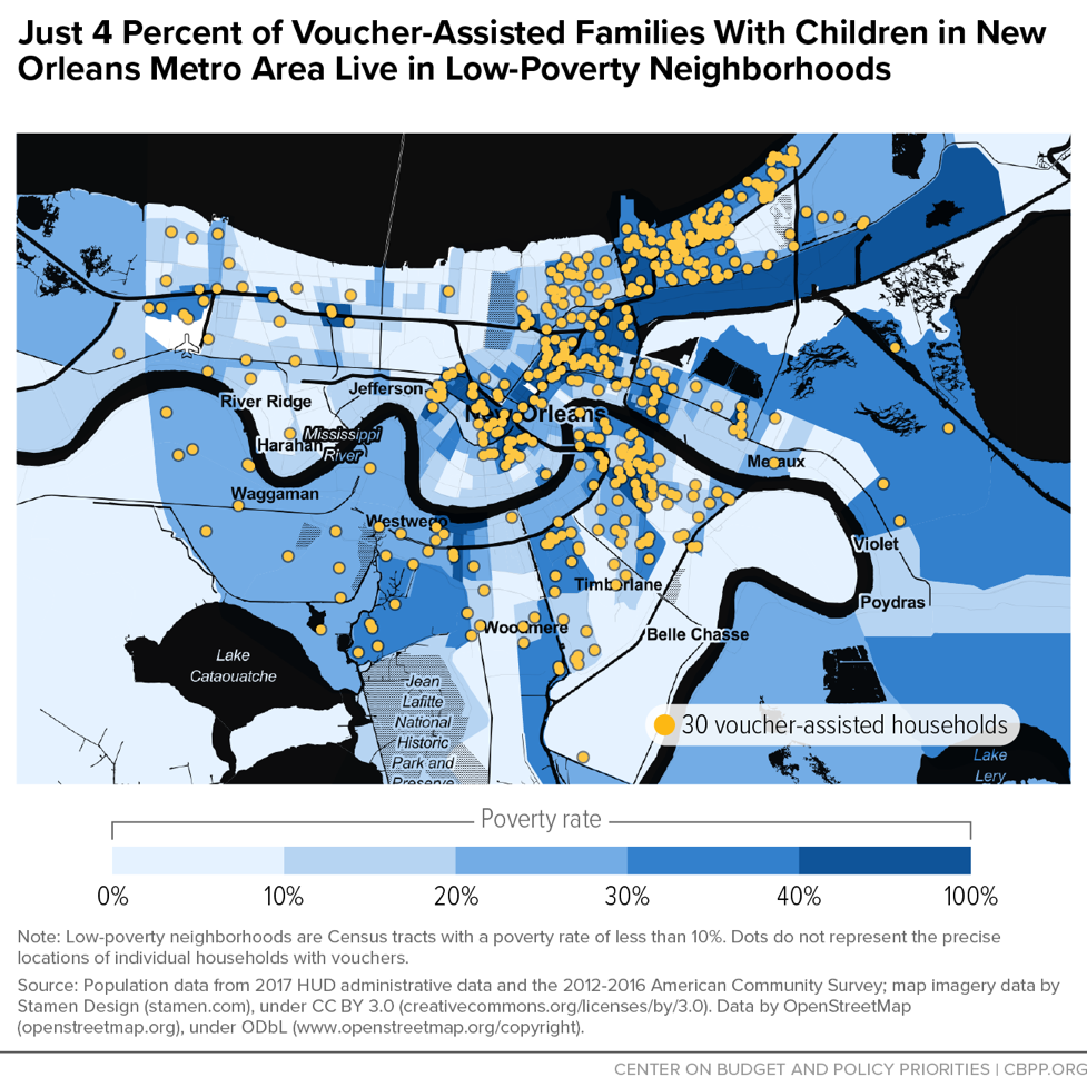 Just 4 Percent of Voucher-Assisted Families With Children in New Orleans Metro Area Live in Low-Poverty Neighborhoods