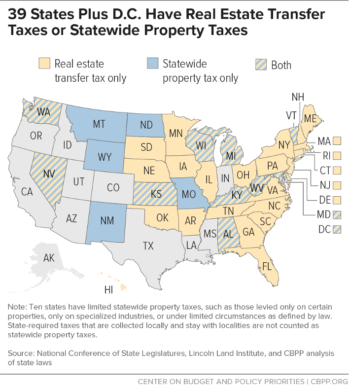 29 States Plus D.C. Have Real Estate Transfer Taxes or Statewide Property Taxes