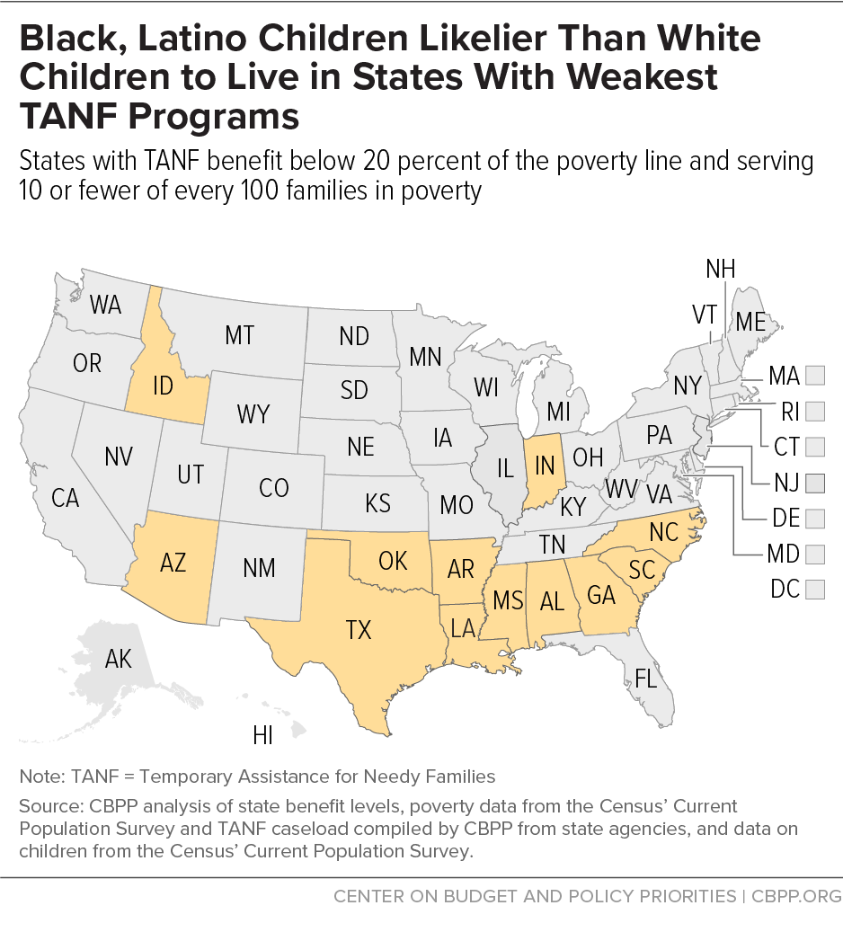 Black, Latino Children Likelier Than White Children to Live in States With Weakest TANF Programs