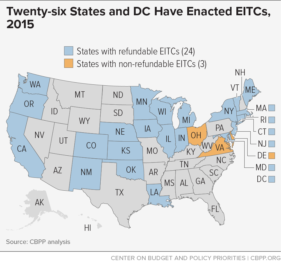 Twenty-six States and DC Have Enacted EITCs, 2015