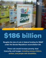 $186 billion: Roughly the size of cuts in federal funding for SNAP under Senate Republican reconciliation bill