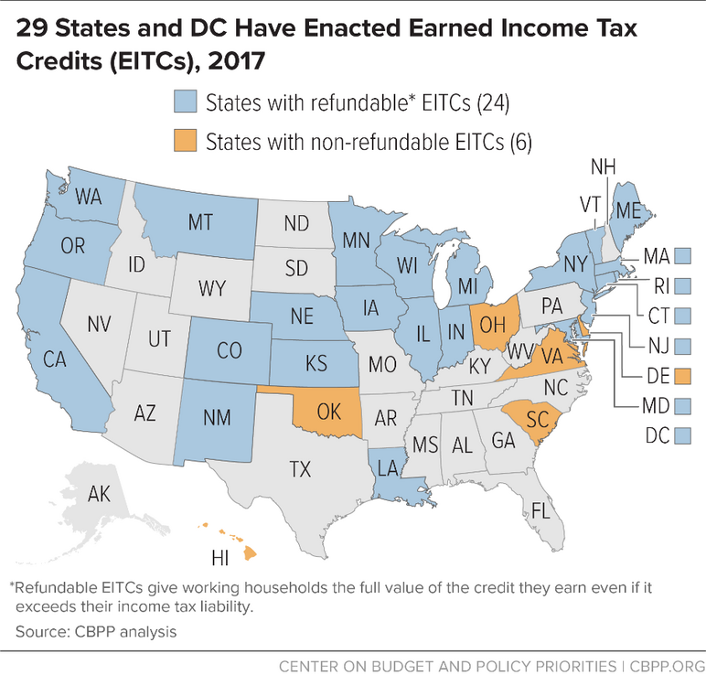 29 States and DC Have Enacted Earned Income Tax Credits (EITCs), 2017