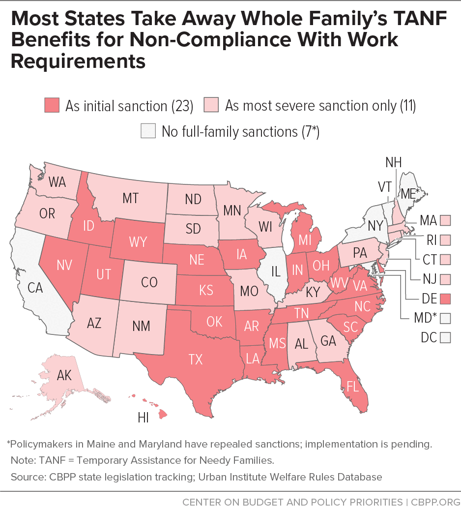 Most States Take Away Whole Family's TANF Benefits for Non-Compliance With Work Requirements