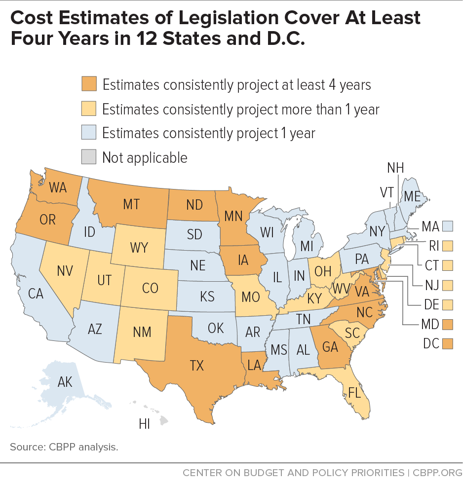 Cost Estimates of Legislation Cover At Least Four Years in 12 States and D.C.