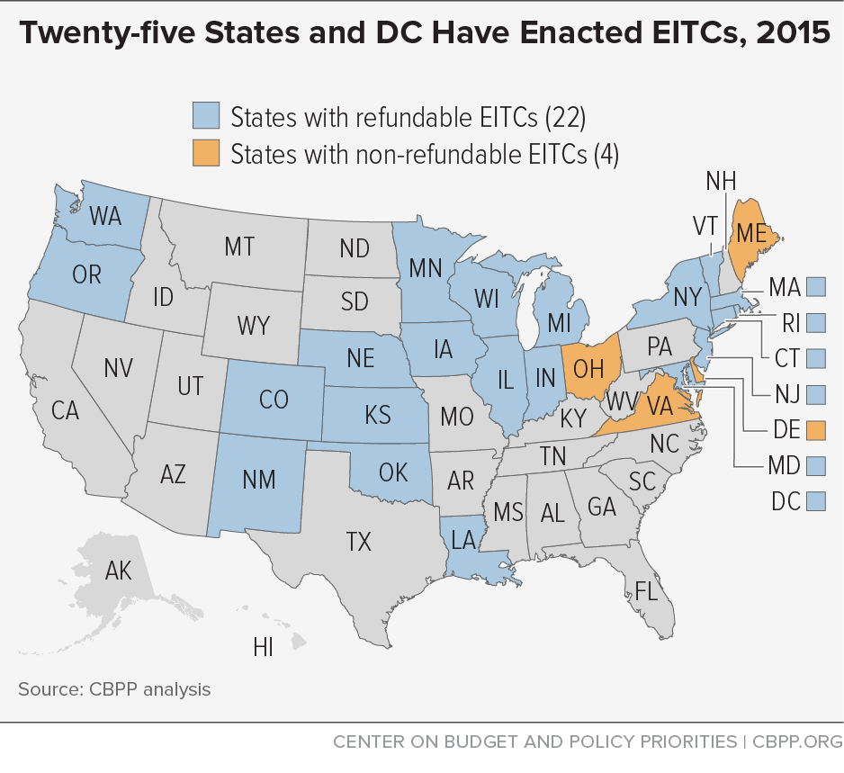 Twenty-five States and D.C. Have Enacted EITCs, 2015