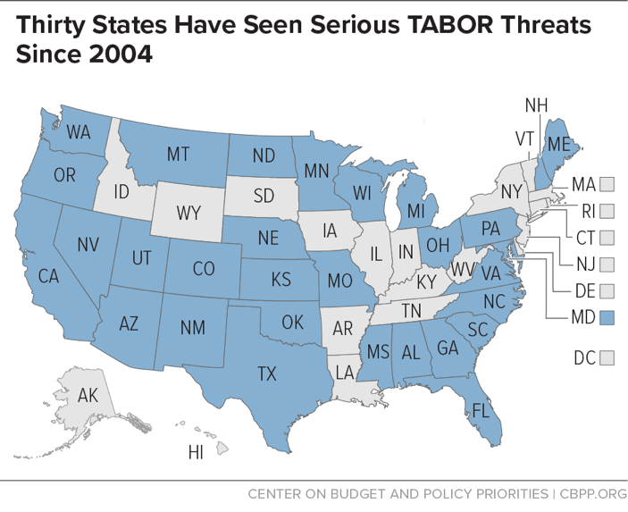 Thirty States Have Seen Serious TABOR Threats Since 2004